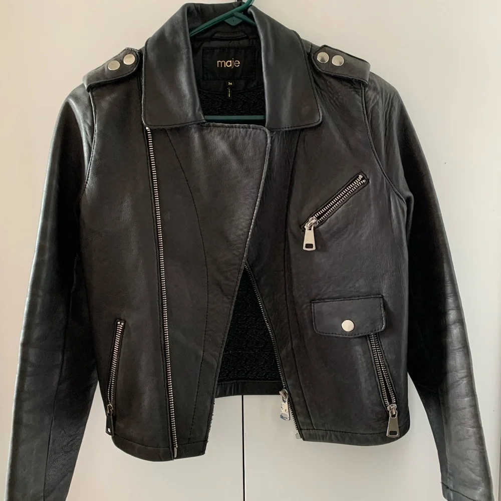 Maje Black Lamb Leather Biker Jacket Small Sz 36 - Picture 3 of 10